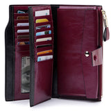 Wallet Oil Wax Leather Hasp Zipper Genuine Leather