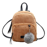 Women Backpack Fur Ball Corduroy