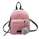 Women Backpack Fur Ball Corduroy