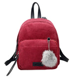 Women Backpack Fur Ball Corduroy