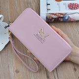 Wallet Butterfly Leather Card Holder Long Zipper
