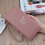Wallet Butterfly Leather Card Holder Long Zipper