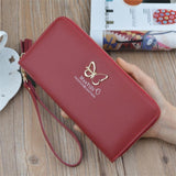 Wallet Butterfly Leather Card Holder Long Zipper